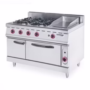 CE Approved Commercial Gas Ran Stainless Steel 4 Burner Griddle Electric Oven Free-Standing Household Outdoor Use Includes Grill